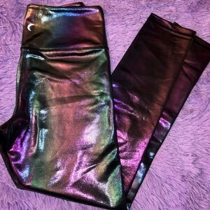 Zyia  Multicolor Faux Leather Ankle Leggings High Rise Colorshift Women